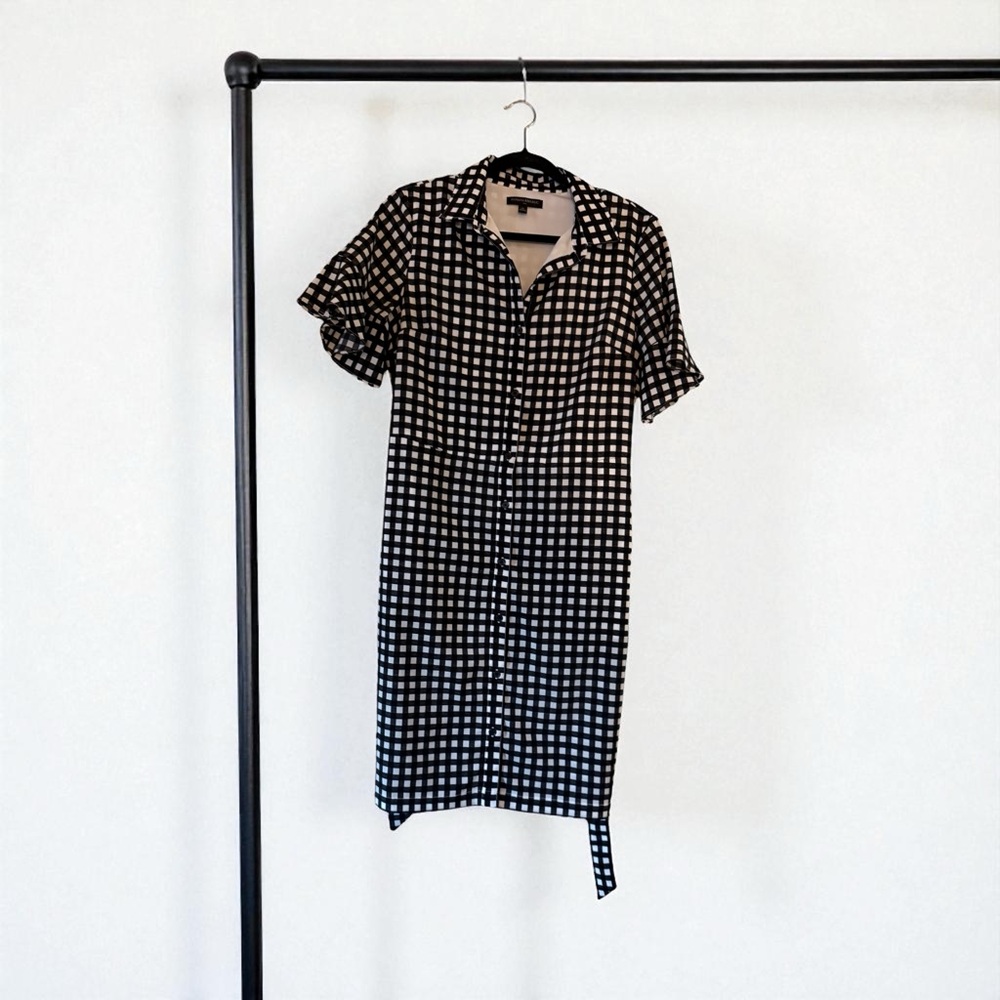 Banana Republic Black and White Gingham Midi Shirtdress - Picture 2 of 5